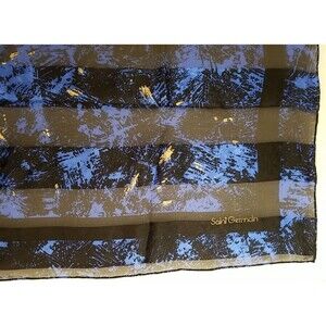 Vintage Saint Germain Scarf Blue Silk Multicolor Rolled Edges  34.5"      H1